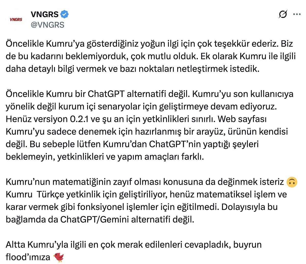 Yerli Yapay Zekâ Kumru Tanıtıldı: Türkçe Odaklı Büyük Dil Modeliyle Yeni Dönem Başlıyor - görsel 1