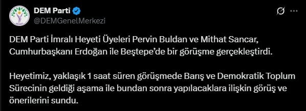 Erdoğan ile DEM Parti İmralı Heyeti Görüşmesi Tamamlandı: Beştepe'de 1 Saatlik Kritik Toplantı - görsel 1