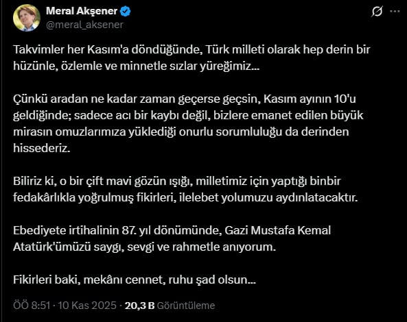 Sessizliğini Bozdu: Meral Akşener’den 10 Kasım Mesajı - görsel 1
