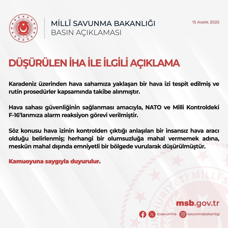 Karadeniz'de Türk Hava Sahasına Yaklaşan İHA F-16'larla Vurularak Düşürüldü - görsel 1